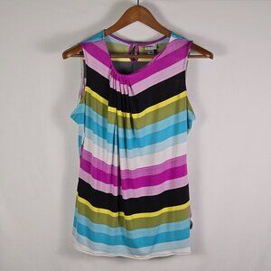 Worthington Multicolor Striped Sleeveless Blouse Summer Brights Size L‎